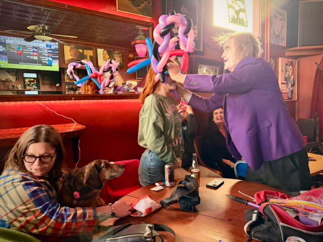 Consternation the Clown making balloon art at UPTOWNER during the Alex Wilson show.